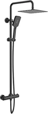 Produktbild von Famanu Duschpaneel mit Thermostatarmatur - Schwarz - Quadratisch 25x25cm