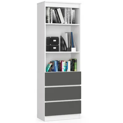 Produktbild von Regal mit Schubladen – Bücherregal – Standregal – Büroregal – Weiß / Graphit – 60 cm – Modernes Standregal mit Schubladen und funktionalem Stauraum