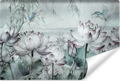 Produktbild von Muralo Selbstklebende Fototapete Für Wohnzimmer LOTUSBLUMEN Blätter Vögel Libellen Beton Br. 254cm x Hö. 184cm