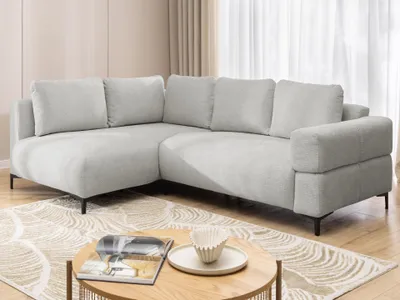 Produktbild von Cardea - Modernes Ecksofa in Bubble-Optik aus weichem Hellgrau Strukturstoff mit hohem Sitzkomfort, Ottomane links