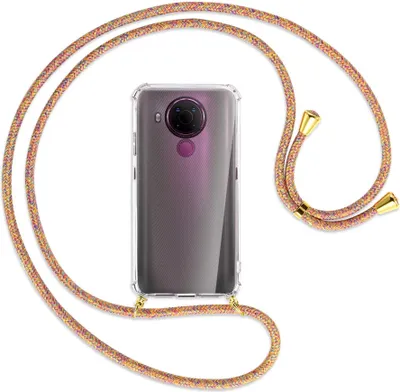 Produktbild von Handykette Backcover-Schutzhülle mit Band (Metall goldfarben) für Nokia 5.4 - Rainbow