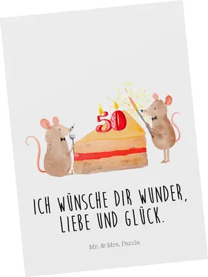 Produktbild von Mr. & Mrs. Panda Postkarte 50. Geburtstag Mäuse Kuchen - Weiß - Geschenk, Kuchenliebe, Ansichtskarte, Happy Birthday, Geburtstage, Ansichtskarten, Grußkarte, Postkarten