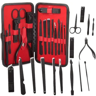 Produktbild von 16-teiliges professionelles Maniküre-Set & Pediküre-Set mit Nagelfeile & Nagelknipser – Nagelset mit Nagelschere & Hautpflege – Maniküre-Etui – Nagelknipser – Behandlung von Nägeln und Haut