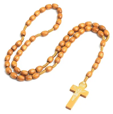 Produktbild von Rosenkranz Kette - Handgefertigt aus Holz mit Holzkreuz - Christliche Gebetskette für Männer und Frauen - 1 Stück