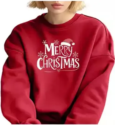 Produktbild von Damen Weihnachtspullover Merry Christmas Sweatshirt Xmas Pullover Langarmshirt Bluse,Rot, Damen, M