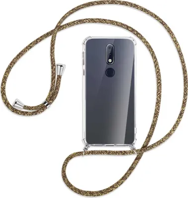 Produktbild von Handykette Backcover-Schutzhülle mit Band (Metall silberfarben) für Nokia 7.1 - braun+beige