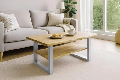 Produktbild von Refurbished Möbelretoure Couchtisch Baumkante massiv Eichenholz geölt 115x65 cm silber PATRICK