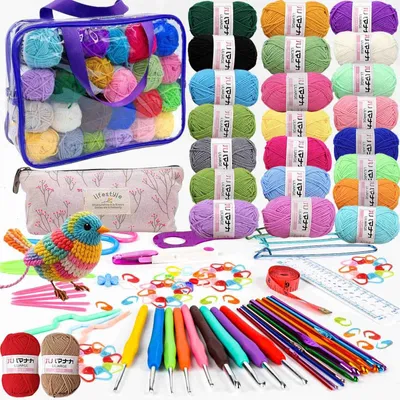 Produktbild von Komplettes Häkelset mit 24 Farben Acrylgarn und Zubehör