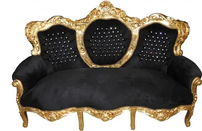 Produktbild von Casa Padrino Barock Sofa King im Antik Stil, Schwarz Gold mit Glitzersteinen, 184 x 125 x 81 cm
