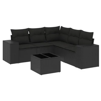 Produktbild von 6-tlg. Garten-Sofagarnitur mit Kissen Schwarz Poly Rattan
