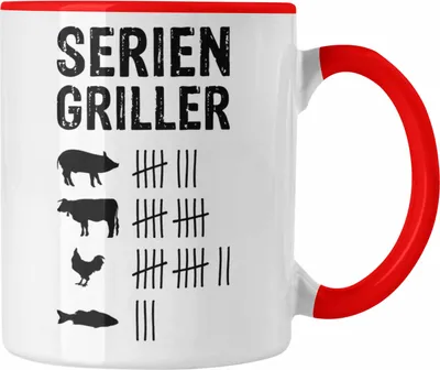 Produktbild von Trendation - Grillen Tasse Geschenk Männer Steak Liebhaber Grillen Geschenkidee Vater (Rot)
