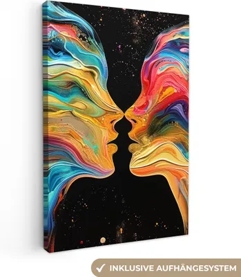 Produktbild von Leinwandbilder 60x90 cm - Kunst - Farbenfroh - Frau - Kunst - Abstrakt, Leinwand Bilder, Wanddeko, Bild