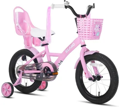 Imagen del producto de KEANO, bicicleta infantil de 16 pulgadas para niñas de 4 a 7 años, bicicleta de niña de 16 pulgadas con ruedines, canasta y adornos de serpentinas, color rosa