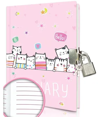 Image de Journal avec fermeture à clé pour filles, 80 feuilles lignées, carnet de notes 17,8x13,5 cm, motif chatons