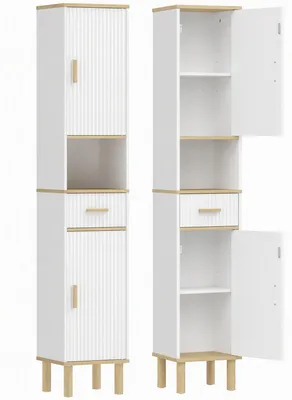 Immagine prodotto di Armadietto 172 cm, Mobile Bagno con Cassetto e Ripiani Regolabili, Bianco
