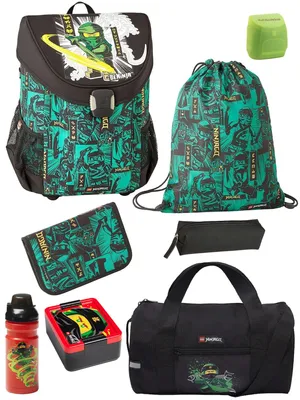 Produktbild von Lego Ninjago Schulranzen Set EASY GREEN Ninja Schultasche 8-teilig mit Brotdose, Trinkflasche und Sporttasche