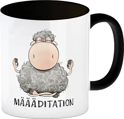 Produktbild von Schaf Kaffeebecher in schwarz mit Spruch MÄÄÄditation