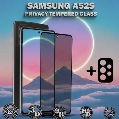 Obrázok produktu pre 1-balenie Samsung A52S Ochranné sklo na displej Privacy & 1-balenie ochrana objektívu - Tvrdené sklo 9H - Super kvalita 3D