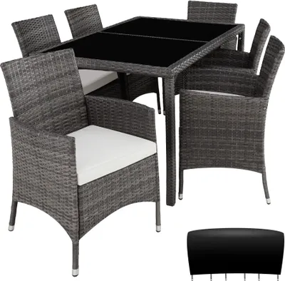 Image de Salon de jardin 6 places avec housse de protection - gris/blanc