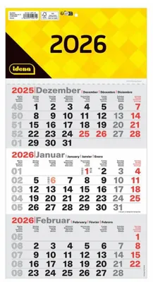 Zdjęcie produktu dla Idena kalendarz 3-miesięczny 2026 24x45cm