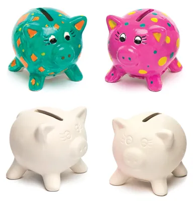 Sparbüchse Schwein aus Keramik, 4 Stück, 7,5 cm