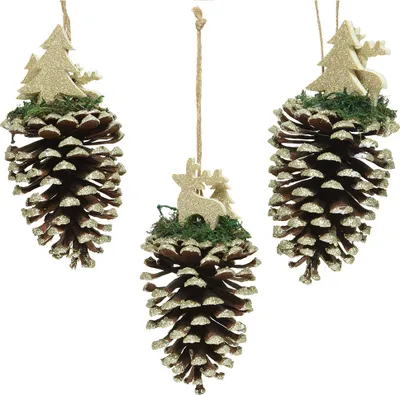 Produktbild von Christbaumschmuck Zapfen mit Hirsch 14cm braun / gold, 1 Stück sort.