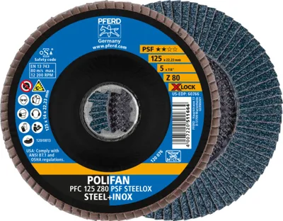 Immagine prodotto di Disco lamellare X-LOCK PSF Z STEELOX Ø 125 mm grana 80 conica INOX corindone zirconio Z