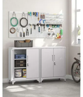 Image de Armoire de bureau - Armoire d'archives avec serrure - Armoire métallique - Armoire d'archives blanche - 40 x 80 x 90 cm