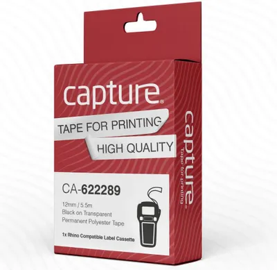 Zdjęcie produktu dla Capture CA-622289, Czarny na przezroczystym, 1 szt., Poliester, DYMO, Rhino, 1,2 cm