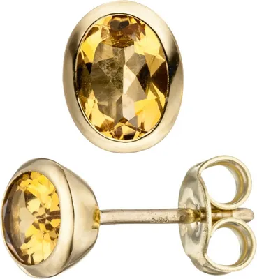 Produktbild von Paar Ohrstecker aus 585 Gold Gelbgold mit Citrin gelb oval Ohrschmuck Ohrringe
