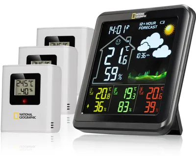 Produktbild von National Geographic VA Wetterstation Funk mit 3 Außensensoren schwarz