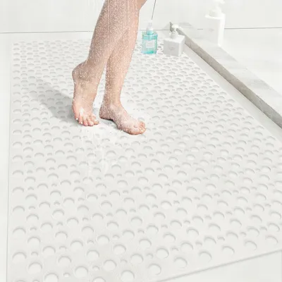 Immagine prodotto di Tappetino antiscivolo per doccia, 80x120 cm, in TPE bianco, con ventose e fori di scarico