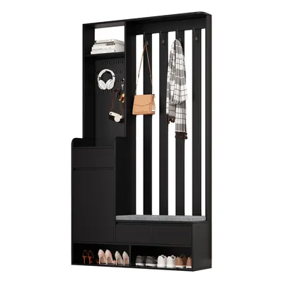 Produktbild von Garderoben-Set mit Sitzfläche, Schuhregal, Schubladen, Schrank und Haken, Wandgarderobe