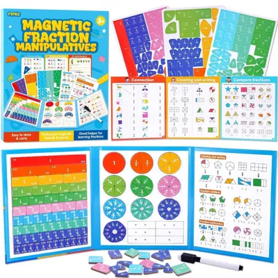 Zdjęcie produktu dla Magnetyczna układanka edukacyjna "Ułamki" – 120 elementów dla dzieci. Płytki i koła przedstawiające ułamki. Zabawka edukacyjna dla szkół podstawowych