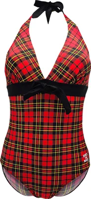 Produktbild von BECO the world of aquasports Badeanzug BECO Neckholder Swimsuit 'Scottish Glam' mit stilvoller Empire Line in coolem Karo-Muster schwarz-rot 46 C