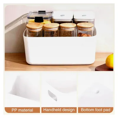 Produktbild von 10 Stück Aufbewahrungsboxen aus Kunststoff, groß, weiß, 30x20x12cm, mit Griffen, für Badezimmer, Küche und Büro