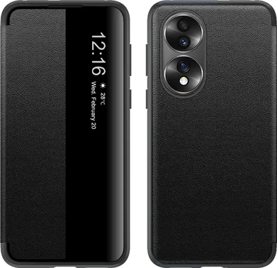 Image de Étui pour Honor 70 étui fin en cuirPolyuréthaneavec fenêtre d'affichage noir