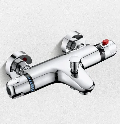 Produktbild von Badewannenarmatur mit Thermostat Duscharmatur Aufputz Mischbatterie Badewanne Thermostat Chrom, Messing Wannenarmatur mit 38°C Sicherheitstaste