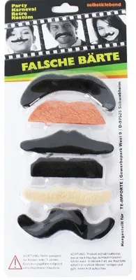 Produktbild von TE-Trend Schnurrbart Schnautzbart Bart Set selbstklebend Kostüm Verkleidung Karneval 6 Design Bärte naturfarben