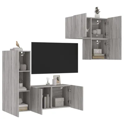 Produktbild von 4-tlg. Wohnwand Grau Sonoma Holzwerkstoff 3216433