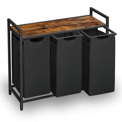 Produktbild von Goliving Wäschesortierer - Wäschekorb mit 3 Fächern - 3x38L - Textil/Metall/Holz - Braun/Schwarz