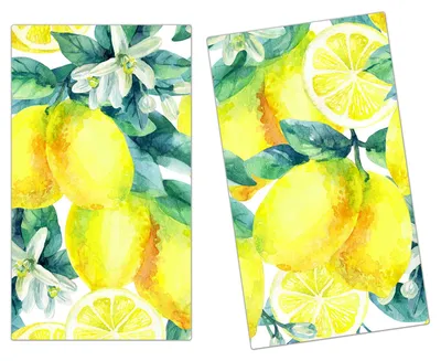 Produktbild von Spritzschutz Herdabdeckplatte Schneidebrett aus Glas Zitronen Design 2-Teilig (60x52cm)