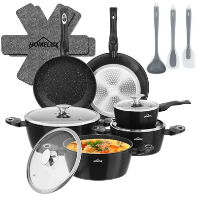 Produktbild von HOMELUX 15-Teilig Topfset Kochtopfset Antihaft Topfset Induktion Töpfe, Spülmaschinenfest, Induktions Kochtöpfe Set Töpfe mit Deckel-Schwarz