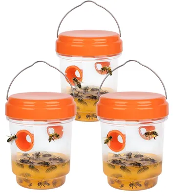 Produktbild von Wespenfalle Wespenfänger Insektenfalle - Ø 9 x 13 cm - 3 Stück - Gelb und Klarglas - Für Garten und Terrasse