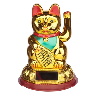 Produktbild von Goldfarbene Maneki-Neko-Glückskatzen-Solarzellen-Solarkumpelfigur