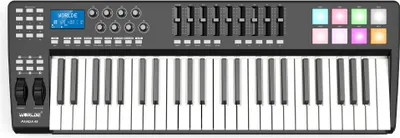 Image de WORLDE PANDA49 Contrôleur de clavier MIDI USB portable à 49 touches, 8 pads de déclenchement RGB avec rétroéclairage coloré et câble USB