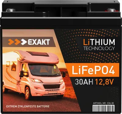 Produktbild von Exakt LiFePO4 Batterie 12V 25Ah für Solar, Wohnmobil, USV, ersetzt 20Ah 24Ah 30Ah, 337Wh, 180x77x167mm, 4000-15000 Ladezyklen