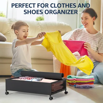 Produktbild von 2er Pack Unterbettkommode Schwarz Unterbettbox Unterbett Aufbewahrung Kommode Aufbewahrungsbehälter mit Rädern&Decker
