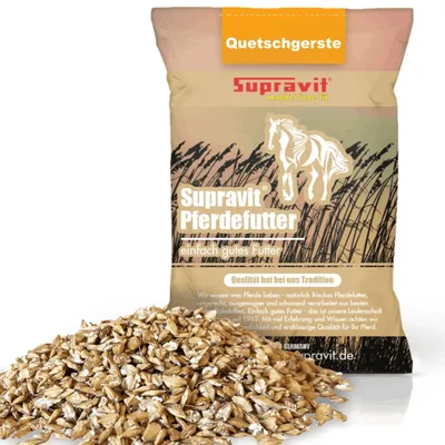 Produktbild von Supravit Gerste gequetscht 20kg | Natürliche Gerstenflocken für Pferd und Ponys | Quetschgerste als Futter mit hohem Energiegehalt
