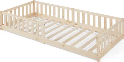 Produktbild von Kinderbett ’Tanna‘ Bodenbett 90 x 200 cm Montessori Bett mit Rausfallschutz Kiefernholz Natur